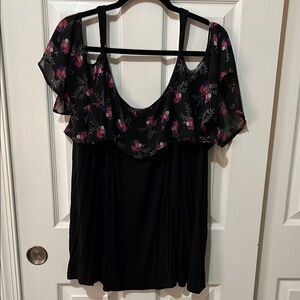 Torrid Cold Shoulder Floral Black Women's Top